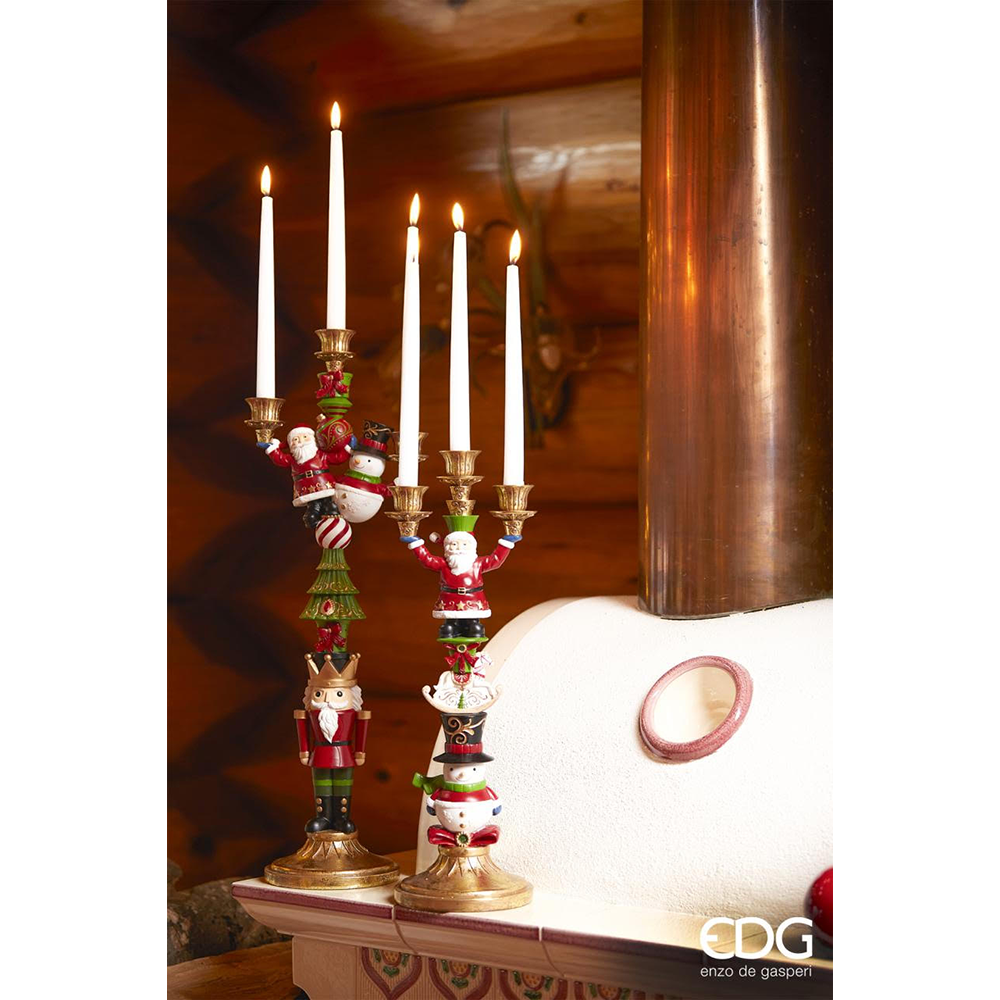 Viv! Christmas Kerst Tafeldecoratie - Kandelaar Kerstman Sneeuwpop Hobbelpaard - rood goud wit groen - 52cm