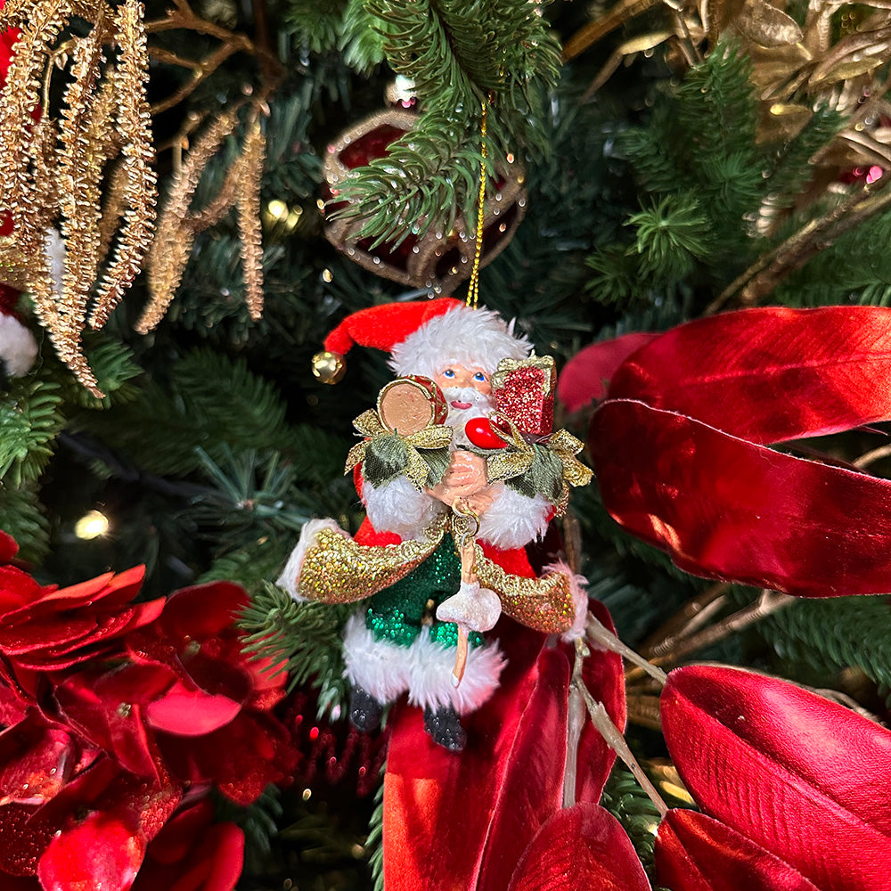 Viv! Christmas Kerstornament - Kerstman met speelgoed - set van 2 - rood groen - 13,5cm