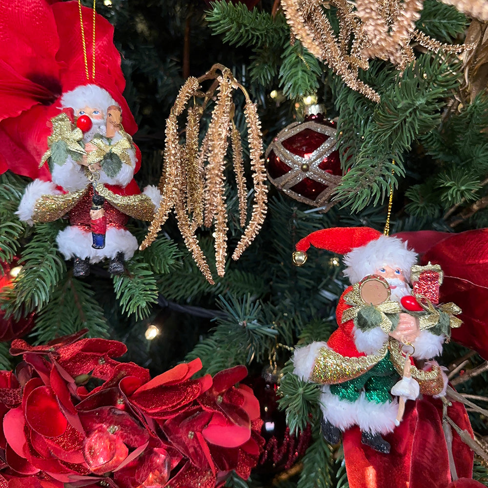 Viv! Christmas Kerstornament - Kerstman met speelgoed - set van 2 - rood groen - 13,5cm