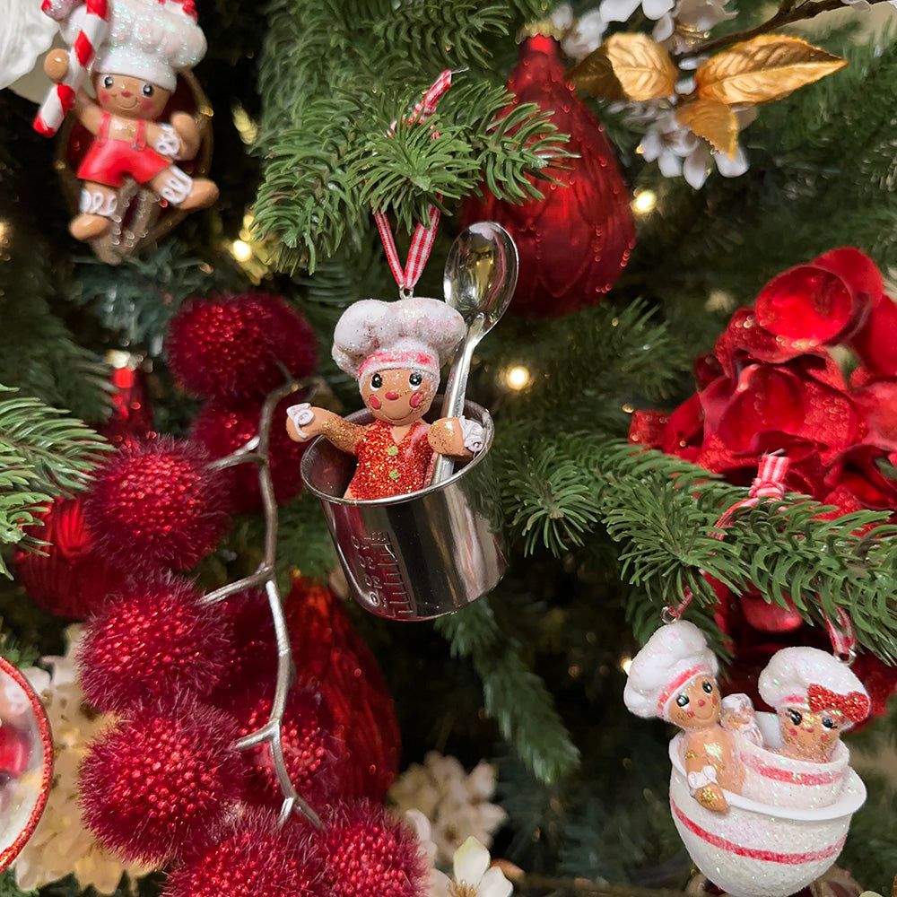 Kurt S. Adler Kerstornament - Kokende Gingerbread Mannetjes - set van 3 - rood bruin wit - 8cm