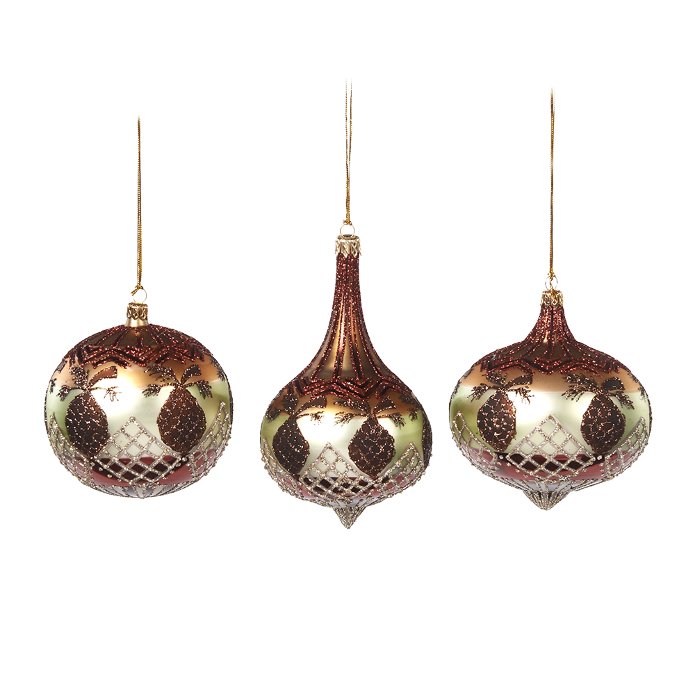 Viv! Home Luxuries Christmas ball - set of 3 - mouth blown glass - red brown green - 10 and 16cm