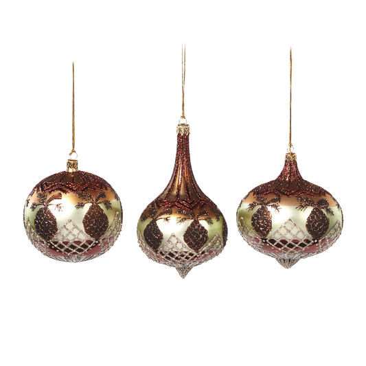 Viv! Home Luxuries Christmas ball - set of 3 - mouth blown glass - red brown green - 10 and 16cm