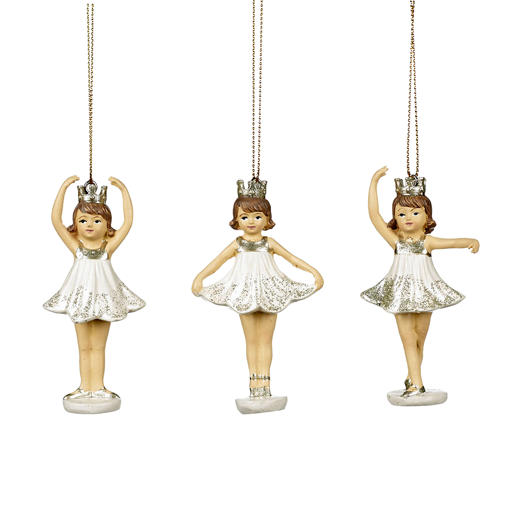Viv! Christmas Kerstornament - Ballerina meisjes - set van 3 - goud wit - 8,5cm