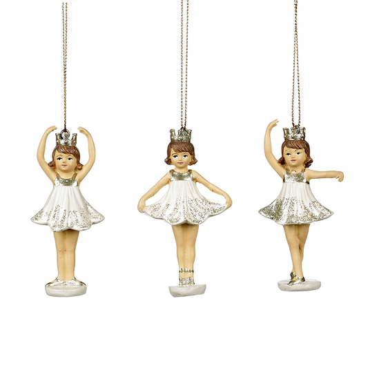 Viv! Christmas Kerstornament - Ballerina meisjes - set van 3 - goud wit - 8,5cm