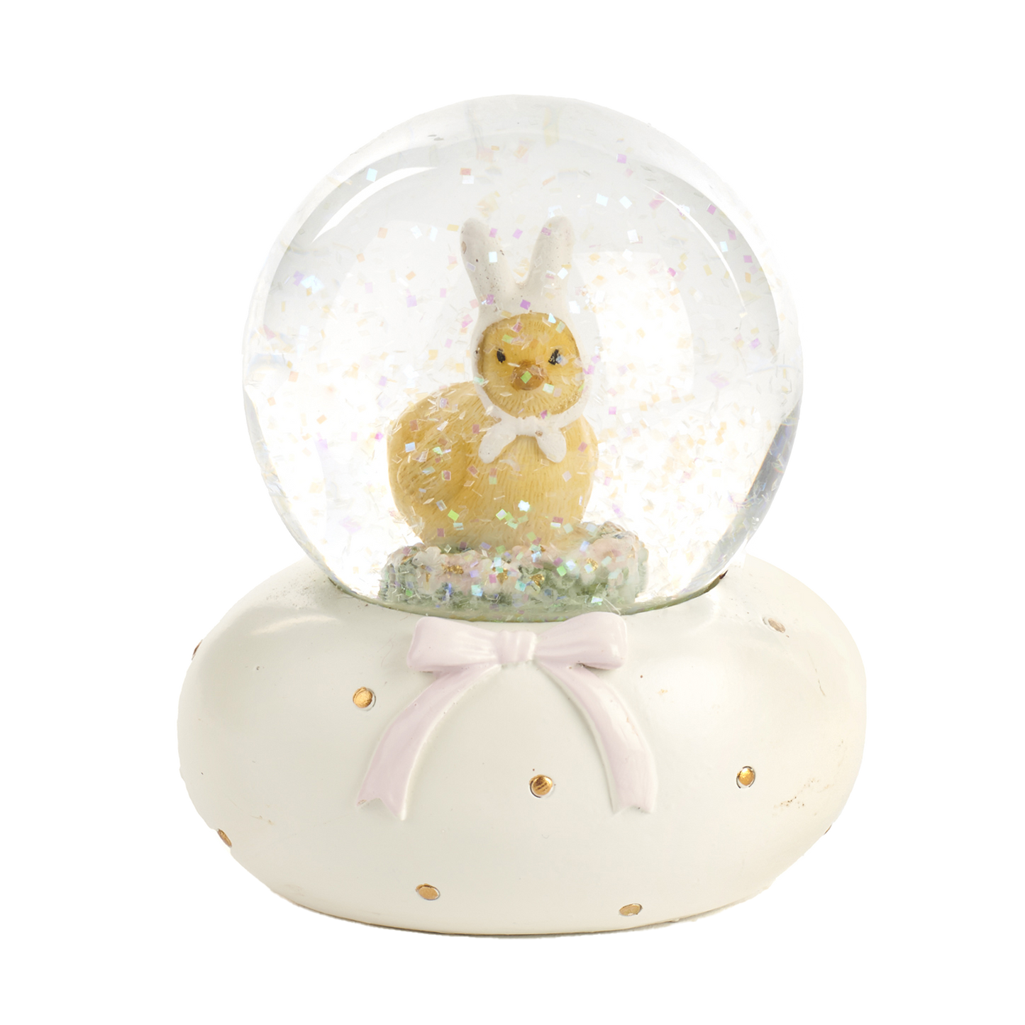 Viv! Home Luxuries Pasen Sneeuwbol - Kuiken met Paashaasoren - wit geel - 9cm