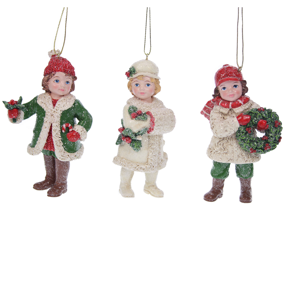 Viv! Christmas Kerstornament - Kerst meisjes - set van 3 - rood wit groen - 11cm