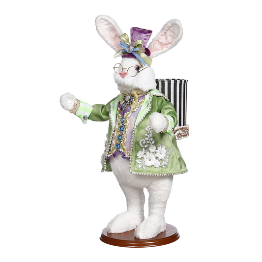 Mark Roberts Easter - Easter Bunny with Flower Pot / Backpack - Decoration Image - White Green Purple - 52cm - Collector's Item