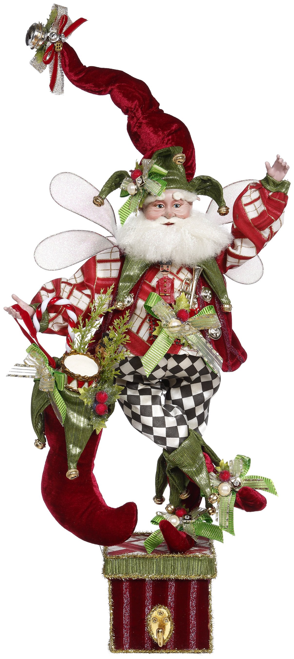 Mark Roberts Santa - Harlequin Christmas elf - Christmas sock holder - red green - 48cm - Collector's item