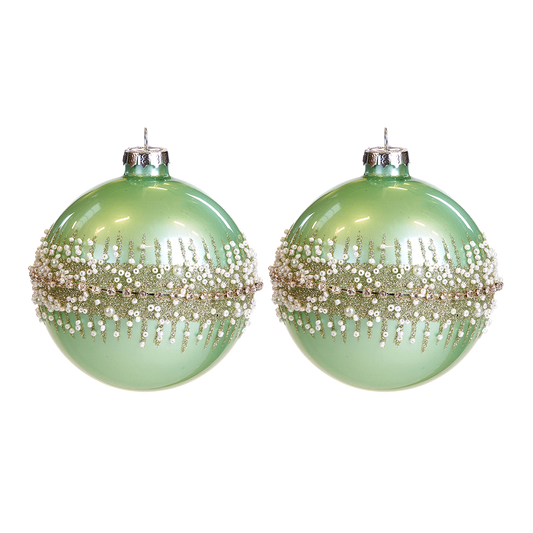 Viv! Home Luxuries Christmas ball - Glitter border beads - set of 2 - glass - green gold white - 10cm