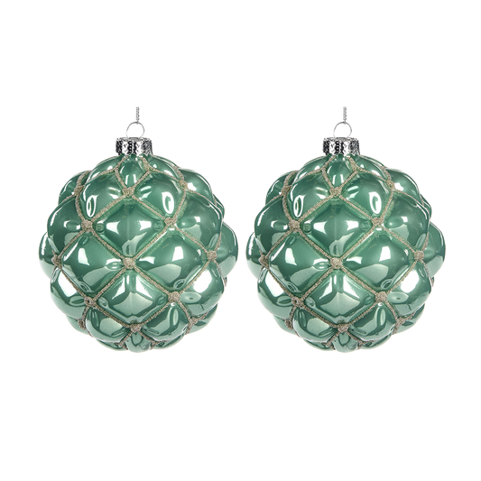 Viv! Home Luxuries Christmas ball - Silver beads - set of 2 - glass - turquoise silver - 10cm