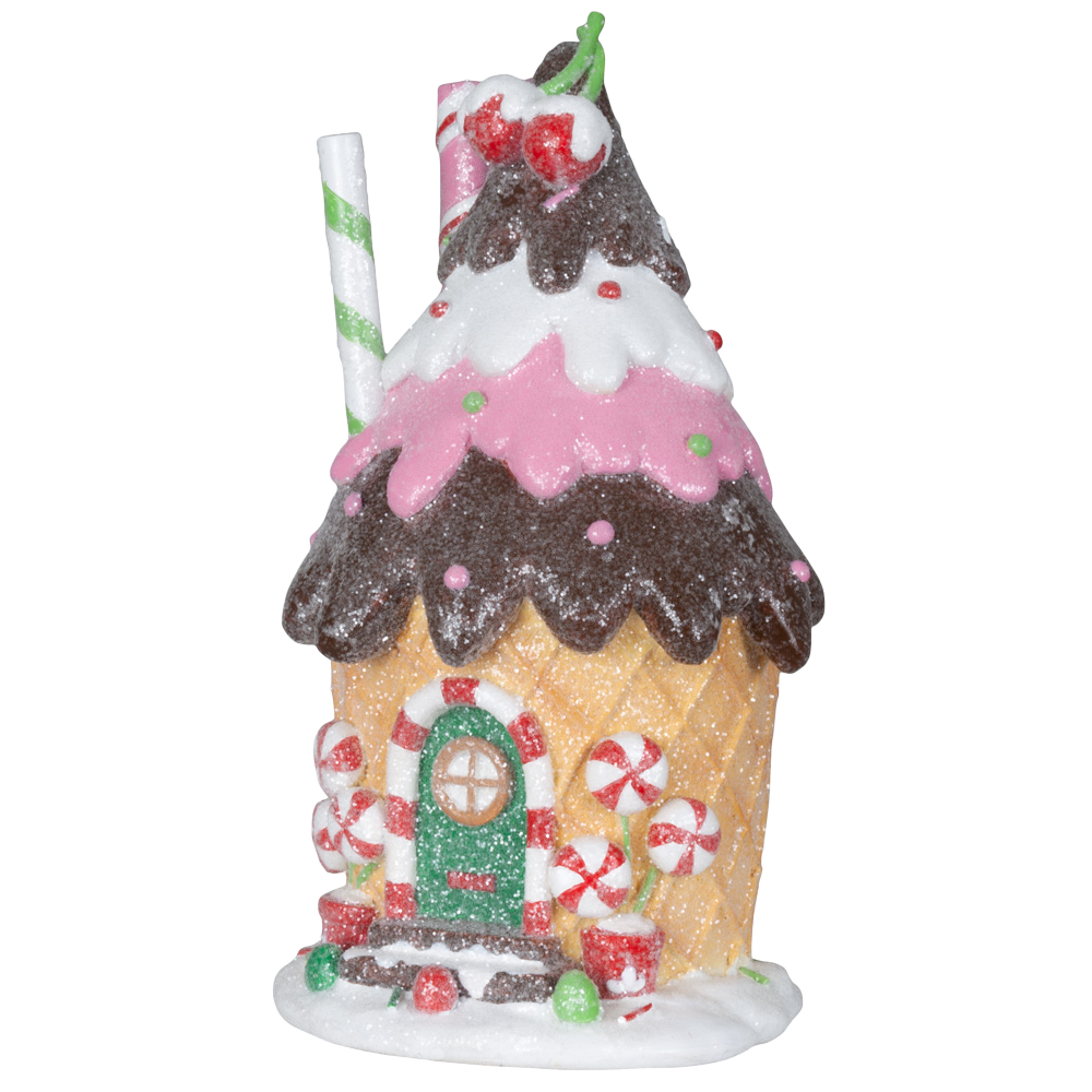 Viv! Christmas Kerstbeeld - Gingerbread Huis van Ijs - pastel - roze bruin wit - 20cm