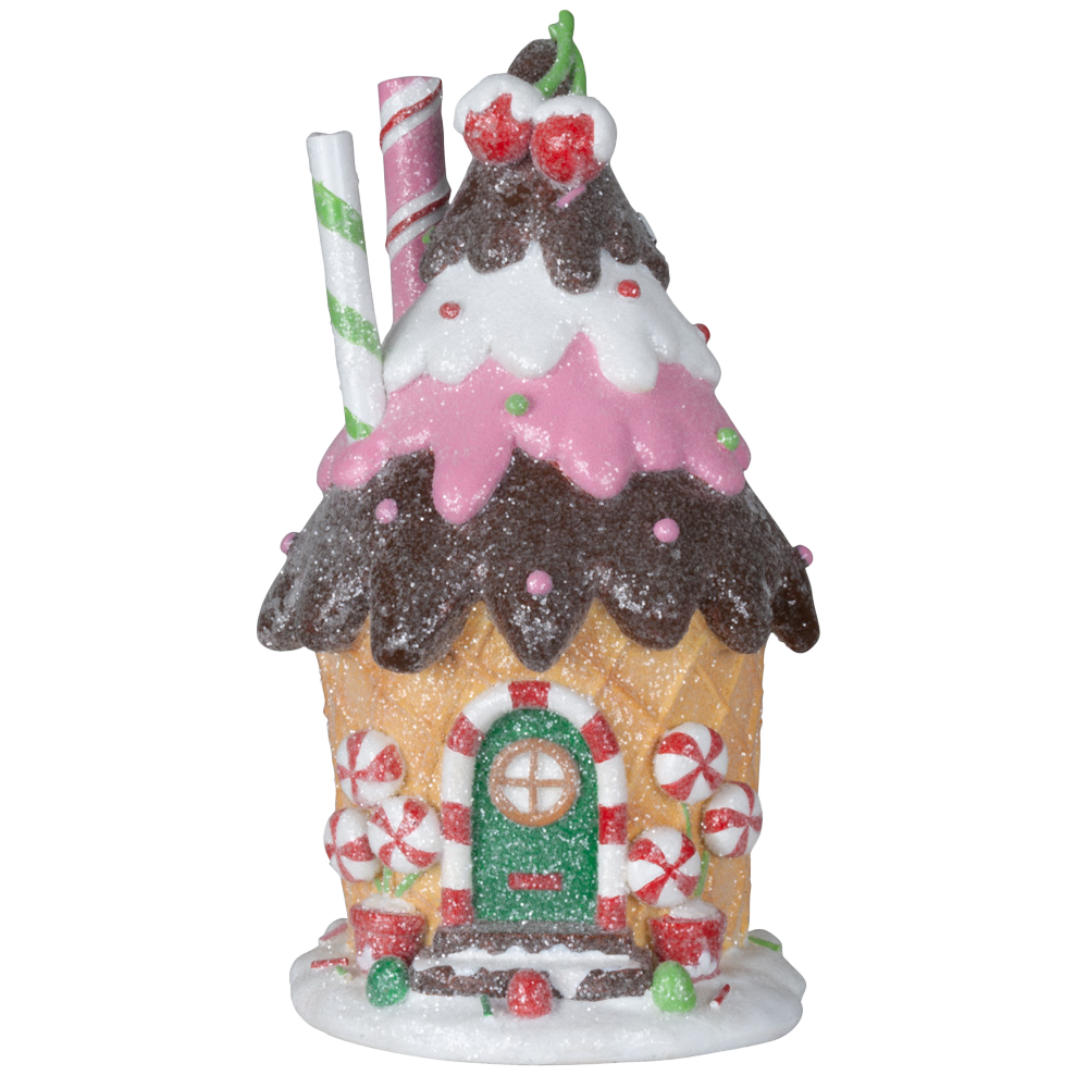 Viv! Christmas Kerstbeeld - Gingerbread Huis van Ijs - pastel - roze bruin wit - 20cm