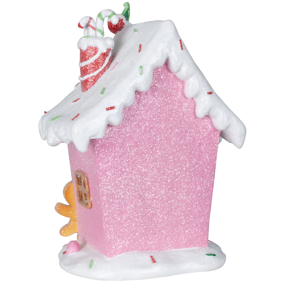 Viv! Christmas Kerstbeeld - Gingerbread Huis incl. LED Verlichting - roze wit - 20cm