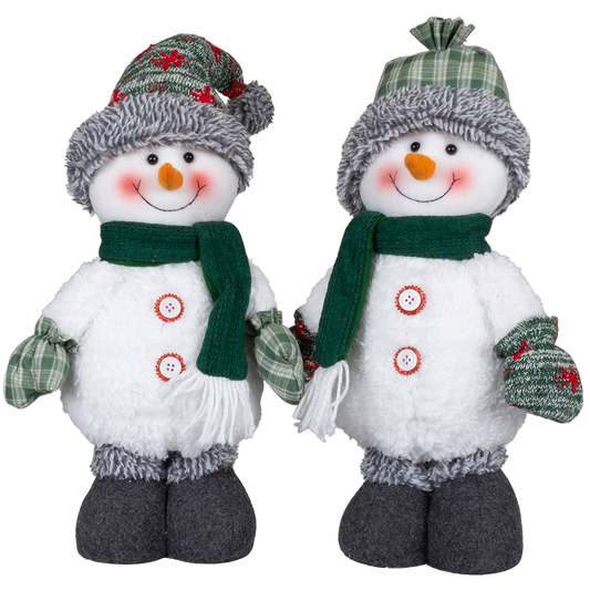 Viv! Christmas Kerstbeeld - Sneeuwpop Koppel - set van 2 - wit groen - 40cm