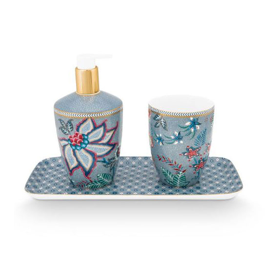 Pip Studio Badkamerset - Flowery - 3-delig - lichtblauw - badkameraccessoires