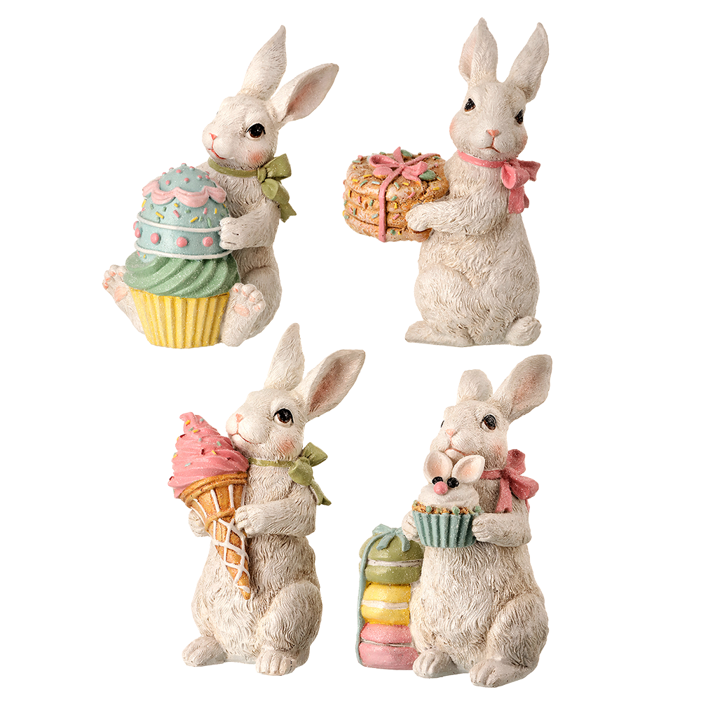 Viv! Christmas Paasdecoratie - Paashaas met Desserts - set van 4 - pasen - pastel - 15cm