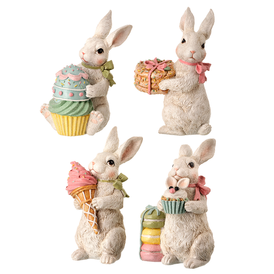 Viv! Christmas Paasdecoratie - Paashaas met Desserts - set van 4 - pasen - pastel - 15cm