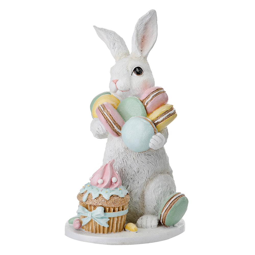 Viv! Christmas Paasdecoratie - Paashaas met Cupcake en Macarons - pasen - pastel - 24cm