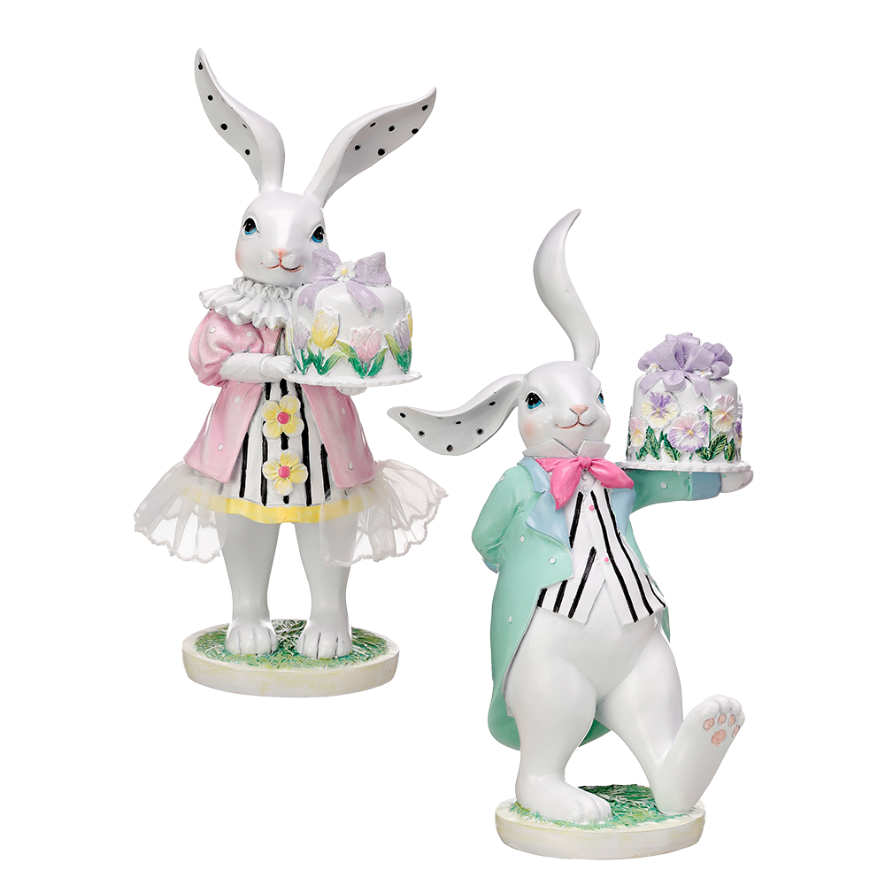 Viv! Christmas Paasdecoratie - High Tea Paashazen met Taart - set van 2 - pasen - pastel - 23cm