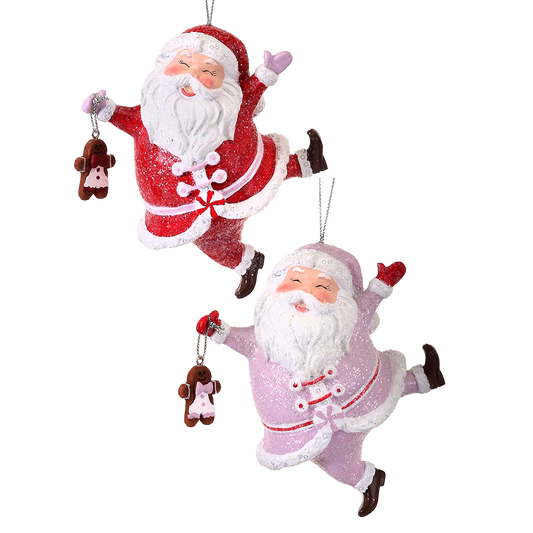 Viv! Christmas Kerstornament - Kerstman met Gingerbread Mannetjes - set van 2 - roze rood - 10cm