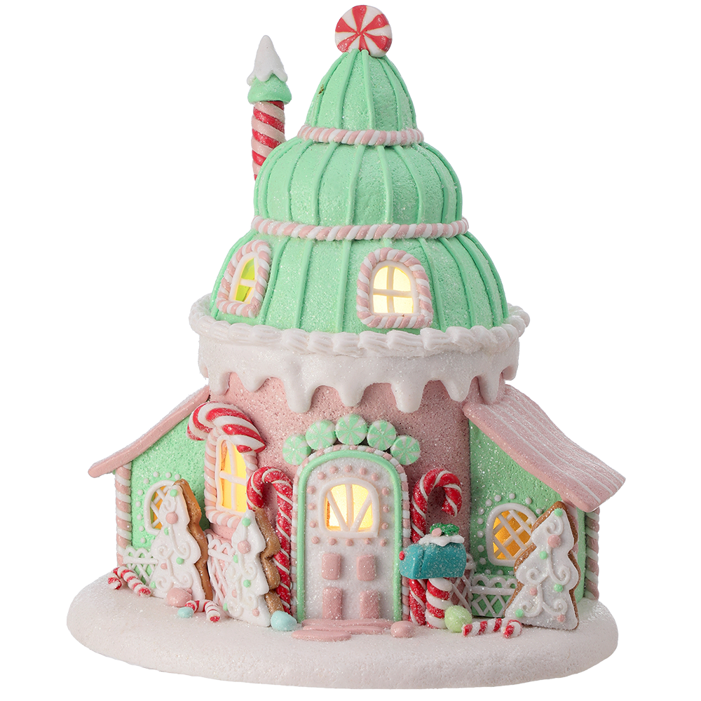 Viv! Christmas Kerstbeeld - Gingerbread Ijshoorn Huis incl. LED Verlichting - pastel - 25cm