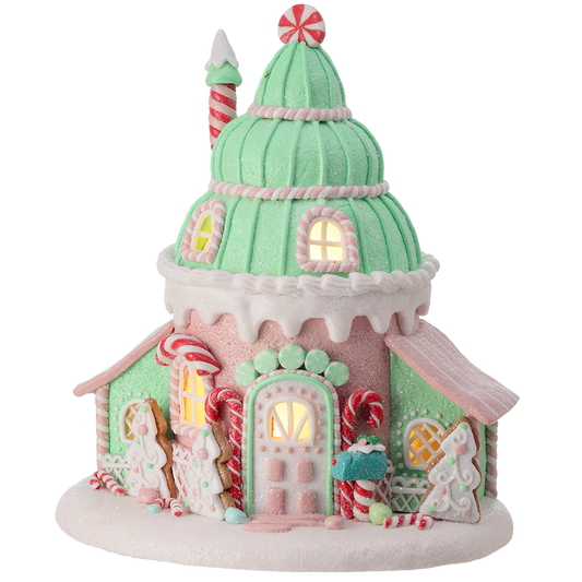 Viv! Christmas Kerstbeeld - Gingerbread Ijshoorn Huis incl. LED Verlichting - pastel - 25cm