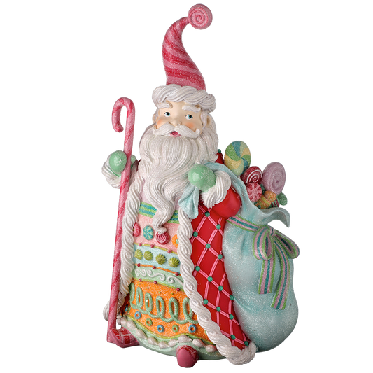 Viv! Christmas Kerstbeeld - Pepermunt Snoep Kerstman - pastel - 53cm