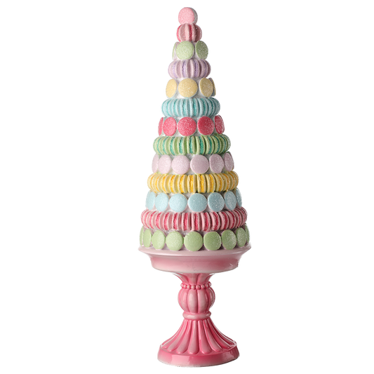 Viv! Christmas Kerstbeeld - Macaron Taart op Voetstuk - pastel - 41cm