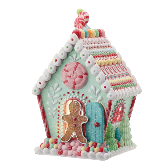 Viv! Christmas Kerstbeeld - Snoep Gingerbread Huis incl. LED Verlichting - pastel - 33cm