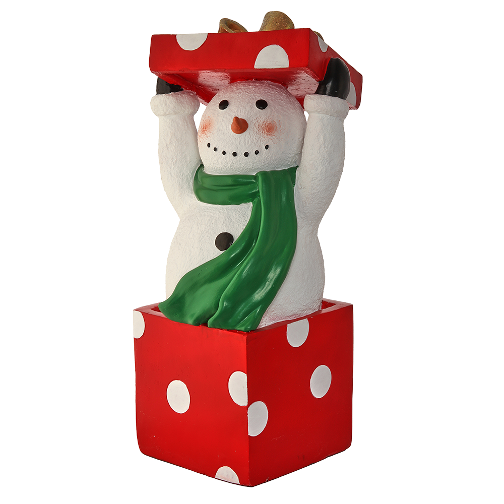 Viv! Christmas Kerstbeeld - Sneeuwpop in Geschenkverpakking - geschikt voor buiten - rood wit groen - 66cm