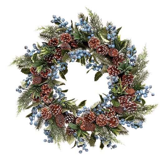 Viv! Christmas Kerstkrans - Dennentakken met Dennenappels en Bosbessen - groen blauw bruin - Ø60cm