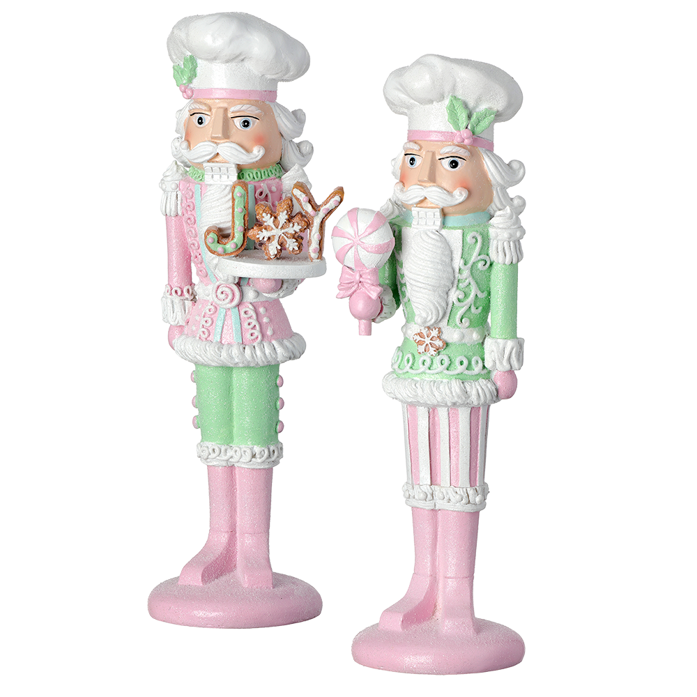 Viv! Christmas Kerstbeeld - Snoepgoed Kerst Notenkrakers - set van 2 - pastel - roze groen wit - 29cm