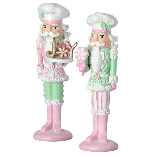 Viv! Christmas Kerstbeeld - Snoepgoed Kerst Notenkrakers - set van 2 - pastel - roze groen wit - 29cm