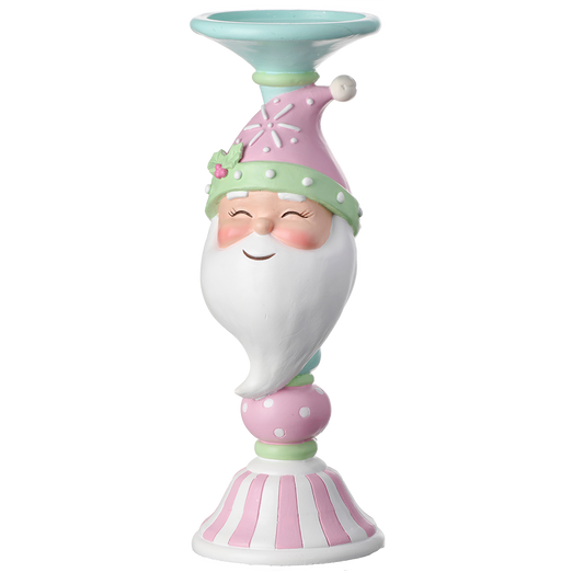 Viv! Christmas Kerst Tafeldecoratie - Kandelaar Kerstman - pastel - roze wit - 31cm