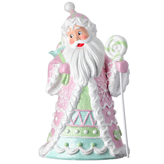 Viv! Christmas Kerstbeeld - Kerstman met Snoep - pastel - roze - 46cm