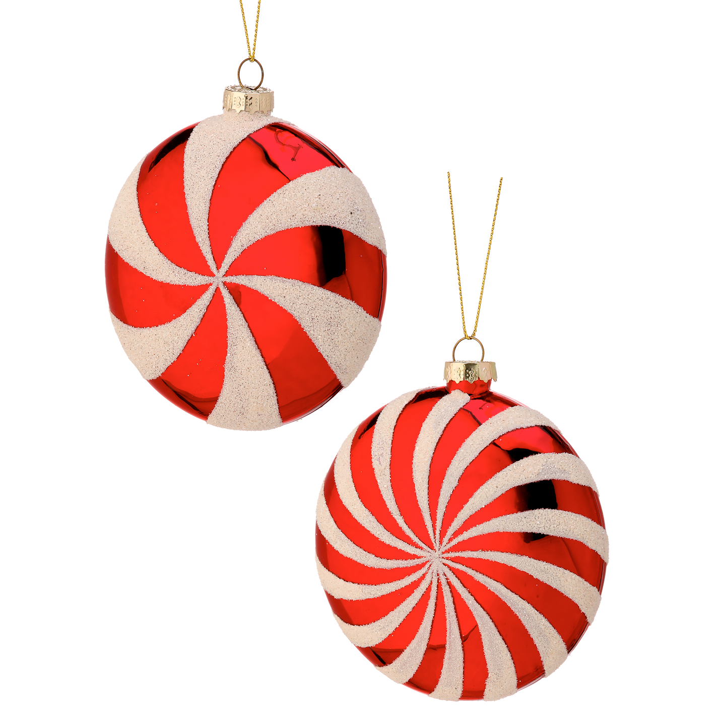 Viv! Christmas Kerstbal - Pepermunt Swirl Snoep Schijf - set van 2 - glas - rood wit - 10cm