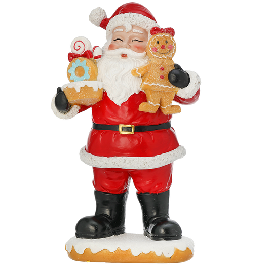 Viv! Christmas Kerstbeeld - Kerstman met Snoep en Gingerbread Mannetje - rood - 23cm