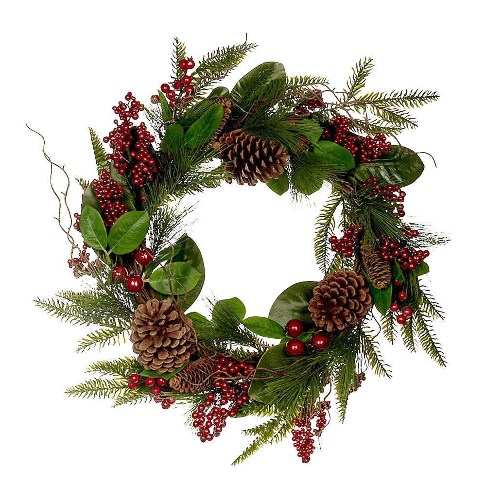 Viv! Home Luxuries Christmas wreath with Pine cones and berries - green red - Ø55cm