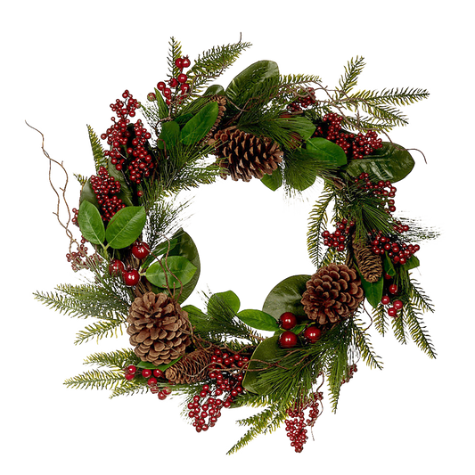 Viv! Home Luxuries Christmas wreath with Pine cones and berries - green red - Ø55cm