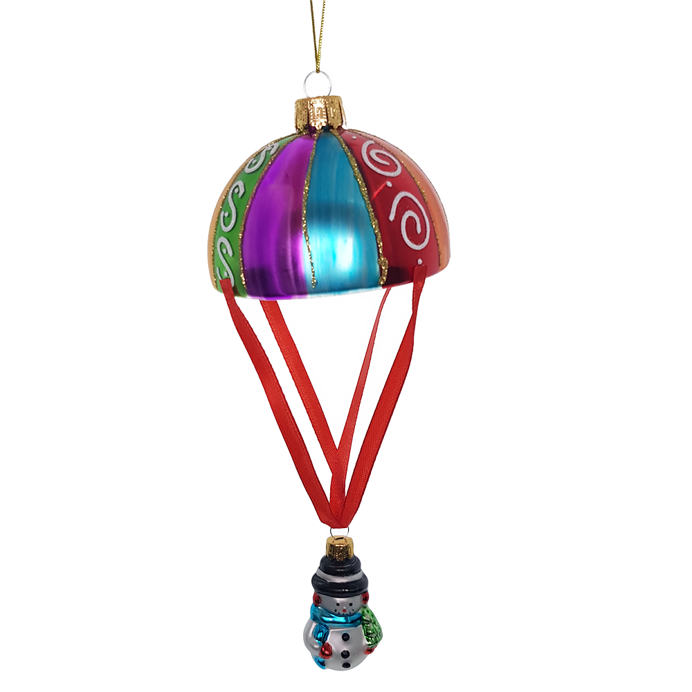 Viv! Christmas Kerstornament - Parachute met Sneeuwpop - glas - diverse kleuren - 10cm