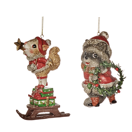 Viv! Home Luxuries Christmas ornament - squirrel and raccoon - set of 2 - brown - 9cm