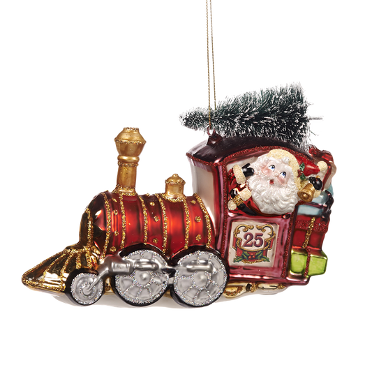 Viv! Home Luxuries Christmas ornament - Train Santa Claus with Christmas tree - glass - red - large - 17cm