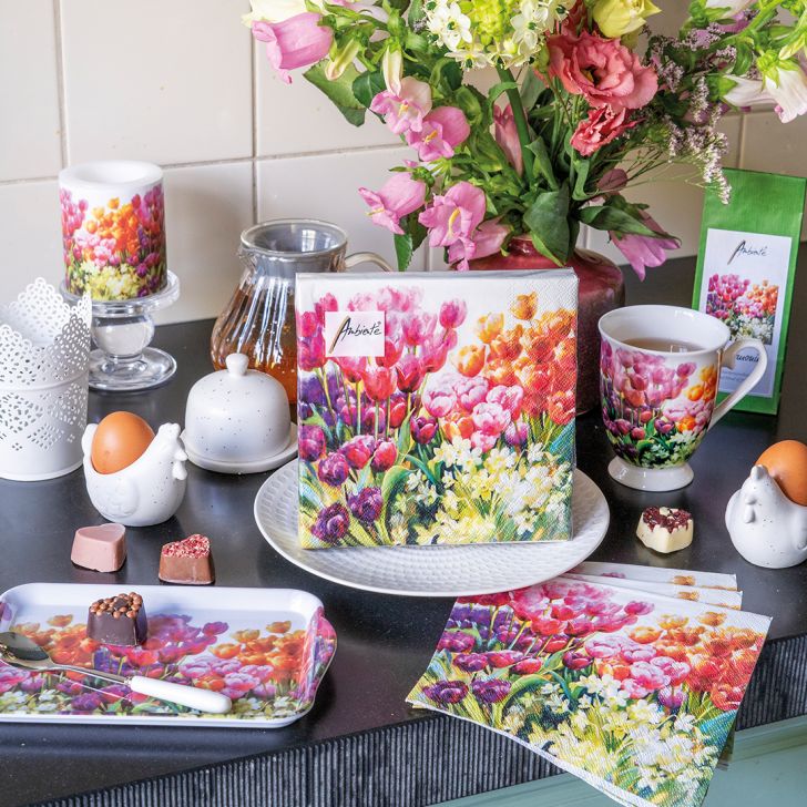Ambiente servetten - Tulpen - 2 pakjes 33x33cm en 25x25cm - roze rood oranje - zomer bloemen