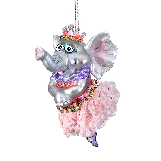 Viv! Christmas Kerstornament - Olifant Ballerina - glas - roze grijs - 13cm