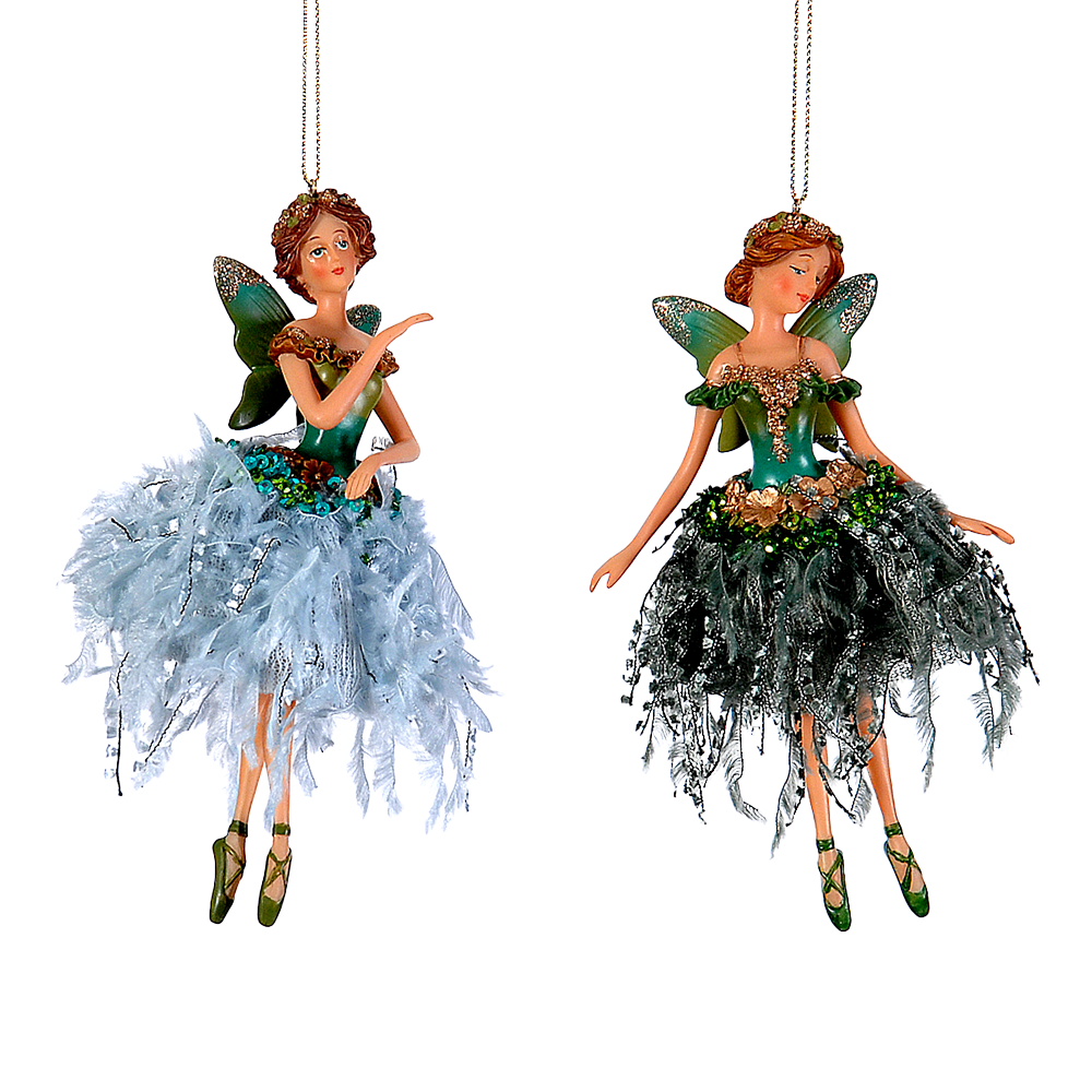 Viv! Christmas Kerstornament - Ballerina Fee - set van 2 - petrol blauw groen - 16cm