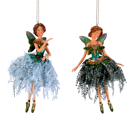 Viv! Christmas Kerstornament - Ballerina Fee - set van 2 - petrol blauw groen - 16cm