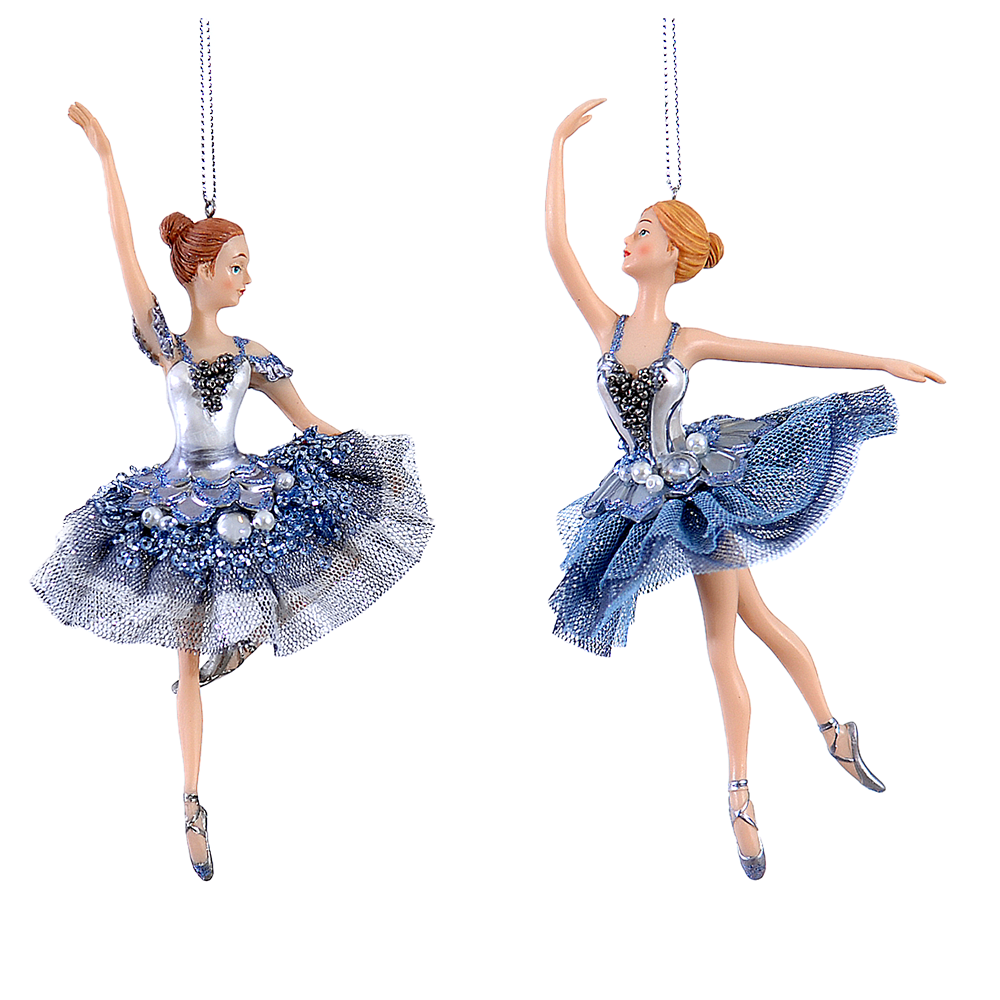 Viv! Christmas Kerstornament - Ballerina's - set van 2 - blauw lila - 18cm