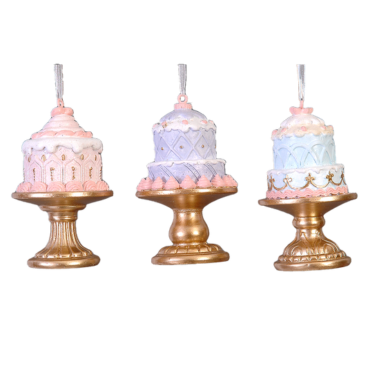 Viv! Christmas Kerstornament - Taarten op Serveerschaal - set van 3 - pastel - roze goud - 9cm