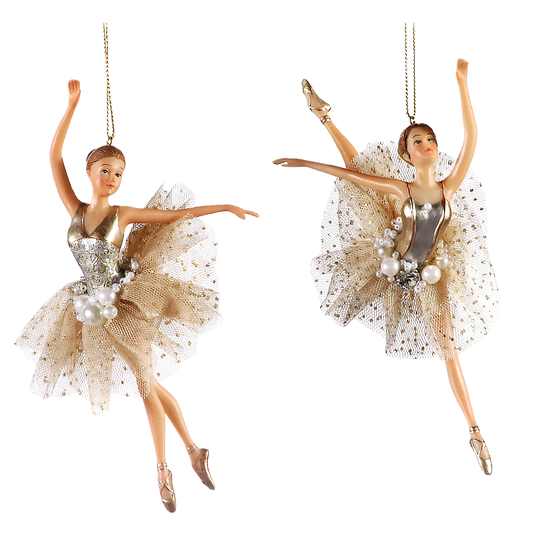 Viv! Christmas Kerstornament - Ballerina's - set van 2 - goud - 18cm