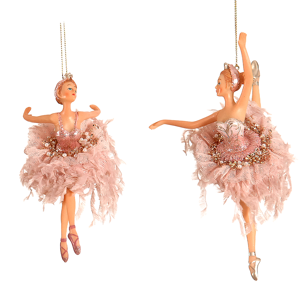Viv! Christmas Kerstornament - Ballerina's - set van 2 - roze - 18cm